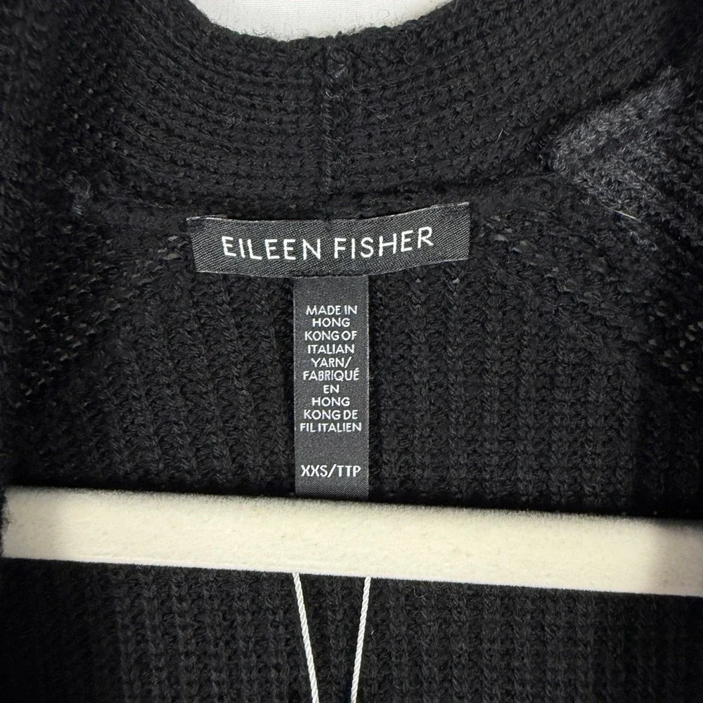 Eileen Fisher Raglan Cardigan Sweater Black Charcoal Merino Wool Women Sz XXS